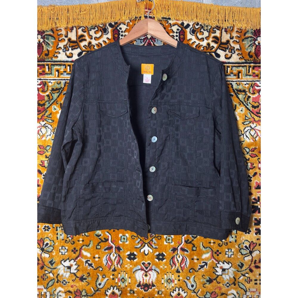Vintage Black Textured Jacquard Round Neck Cropped Blazer Jacket sz 12 Ruby Rd - Picture 9 of 14